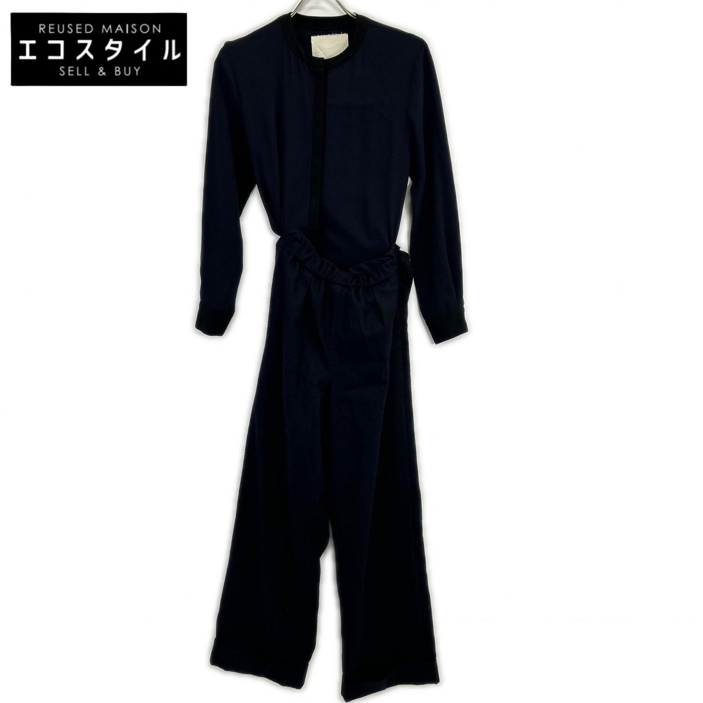 AK+1 AK One 27-17-0026-899 by EFFE BEAMS Navy Satin x Wool All-in-One Overalls All-in-One 36