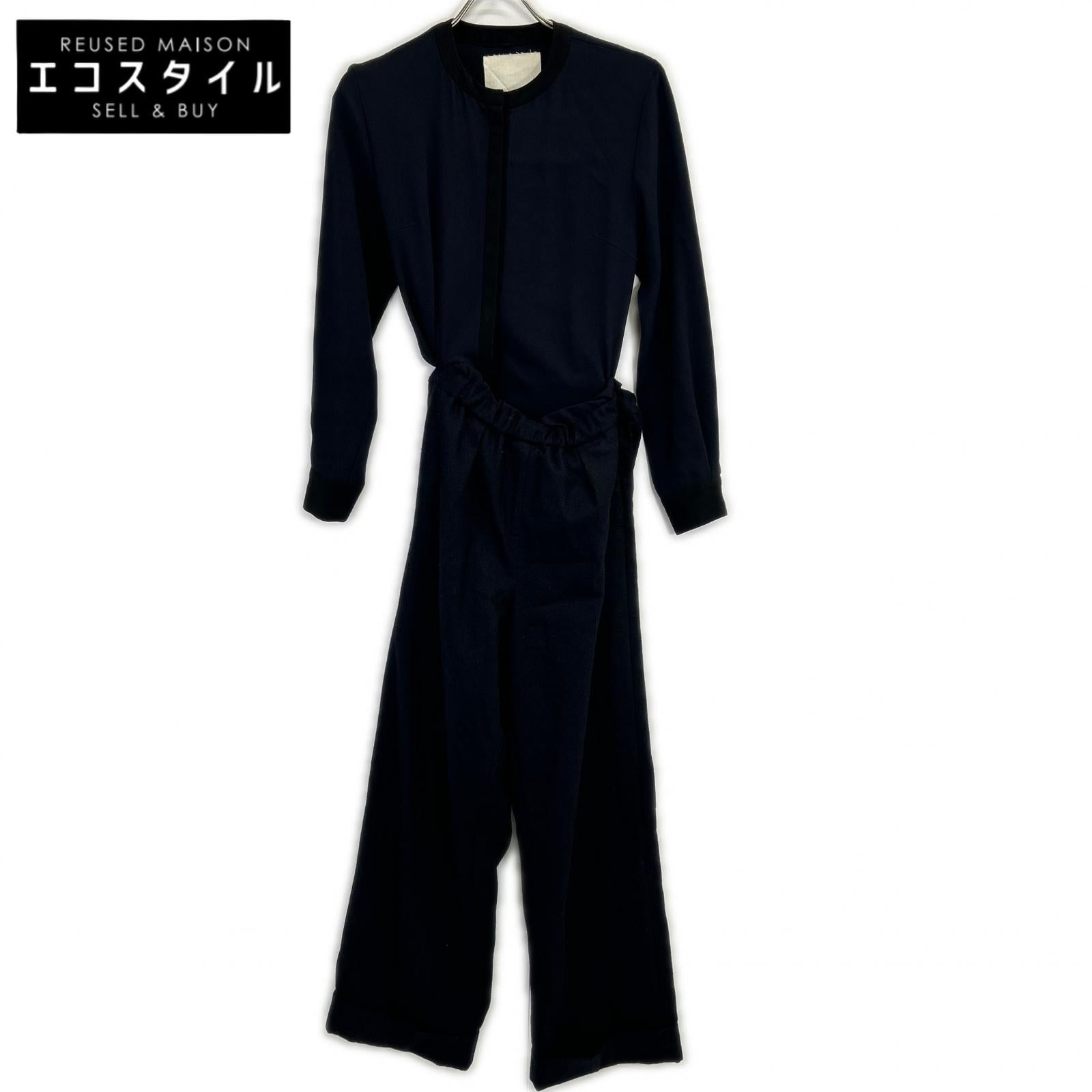 AK+1 AK One 27-17-0026-899 by EFFE BEAMS Navy Satin x Wool All-in-One Overalls All-in-One 36