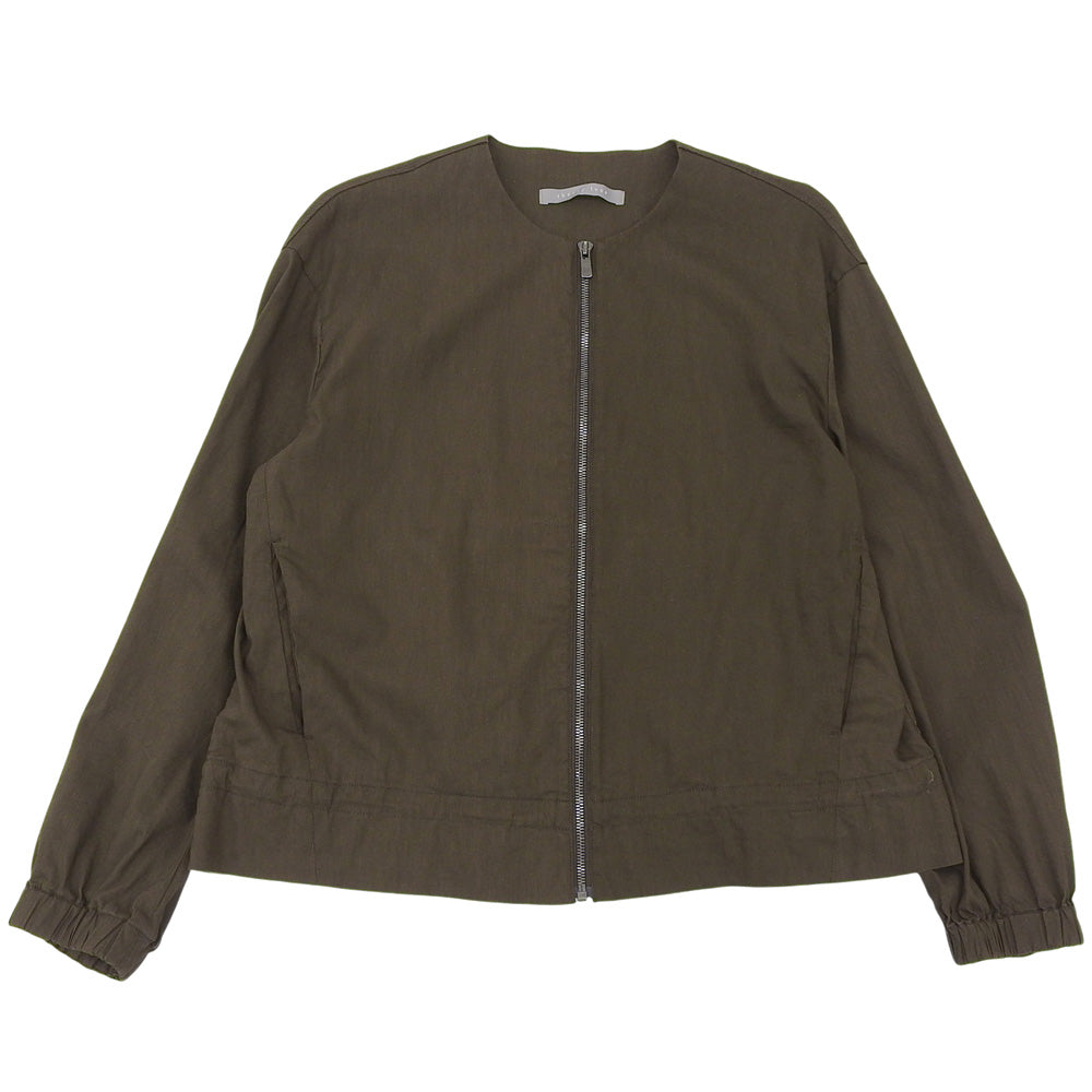 Crisp Linen Dite ノーカラー ジップアップ リネン ジャケット レディース カーキ系 38 ジャケット 38 レディース