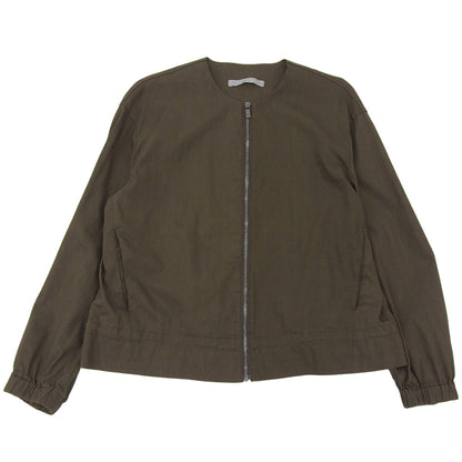 Crisp Linen Dite ノーカラー ジップアップ リネン ジャケット レディース カーキ系 38 ジャケット 38 レディース
