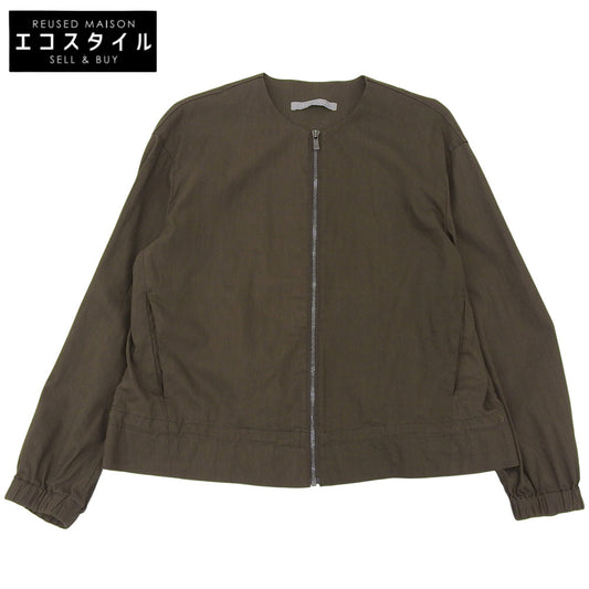 theory luxe セオリーリュクス Crisp Linen Dite ノーカラー ジップアップ リネン ジャケット レディース カーキ系 38 ジャケット