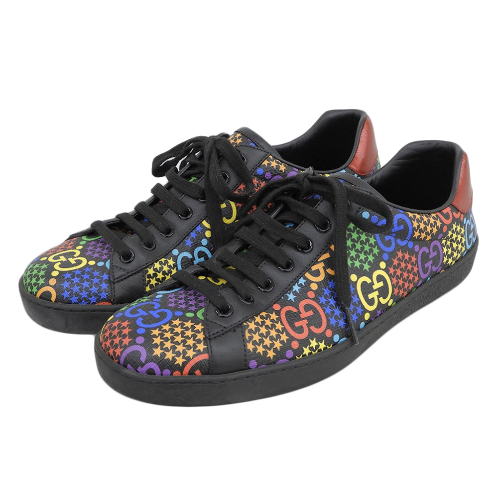 GUCCI グッチ 美品 GGサイケデリック ローカット スニーカー シューズ メンズ ブラック×マルチカラー 7 610085 シューズ 7