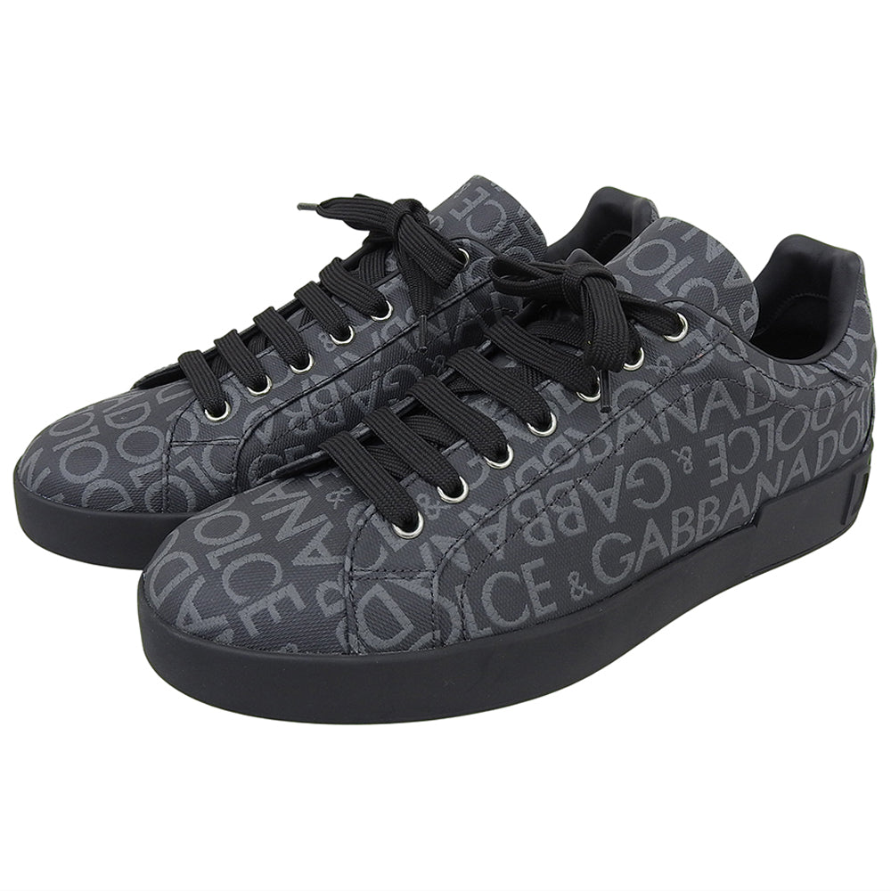 DOLCE&GABBANA ドルチェアンドガッバーナ 新品同様 ロゴモノグラム 総柄 スニーカー シューズ メンズ 黒 ブラック 8 シューズ