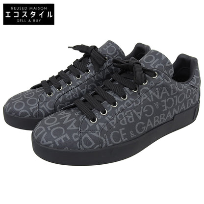 DOLCE&GABBANA ドルチェアンドガッバーナ 新品同様 ロゴモノグラム 総柄 スニーカー シューズ メンズ 黒 ブラック 8 シューズ 8