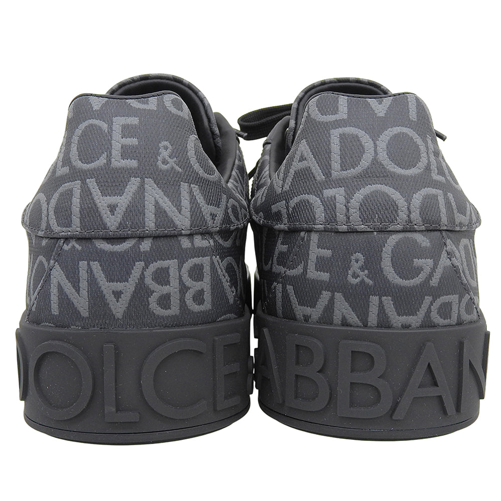 DOLCE&GABBANA ドルチェアンドガッバーナ 新品同様 ロゴモノグラム 総柄 スニーカー シューズ メンズ 黒 ブラック 8 シューズ 8