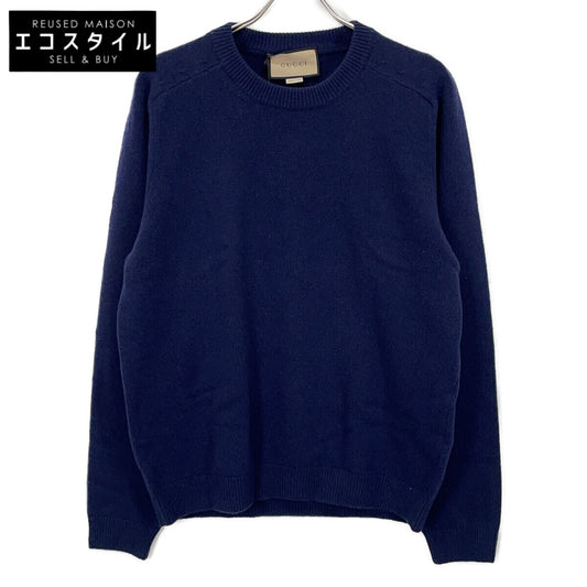 GUCCI グッチ 694786 ネイビーウール100 パッチ ニット セーター トップス