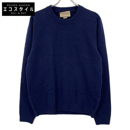 GUCCI 古驰 694786 海军蓝100%羊毛 拼色 针织衫 上衣