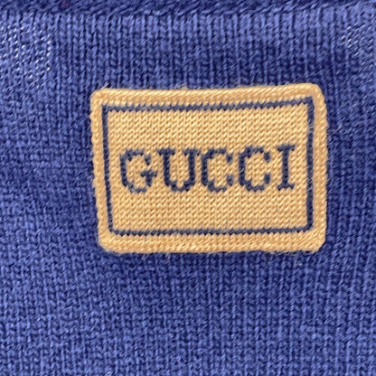 GUCCI 古驰 694786 海军蓝100%羊毛 拼色 针织衫 上衣
