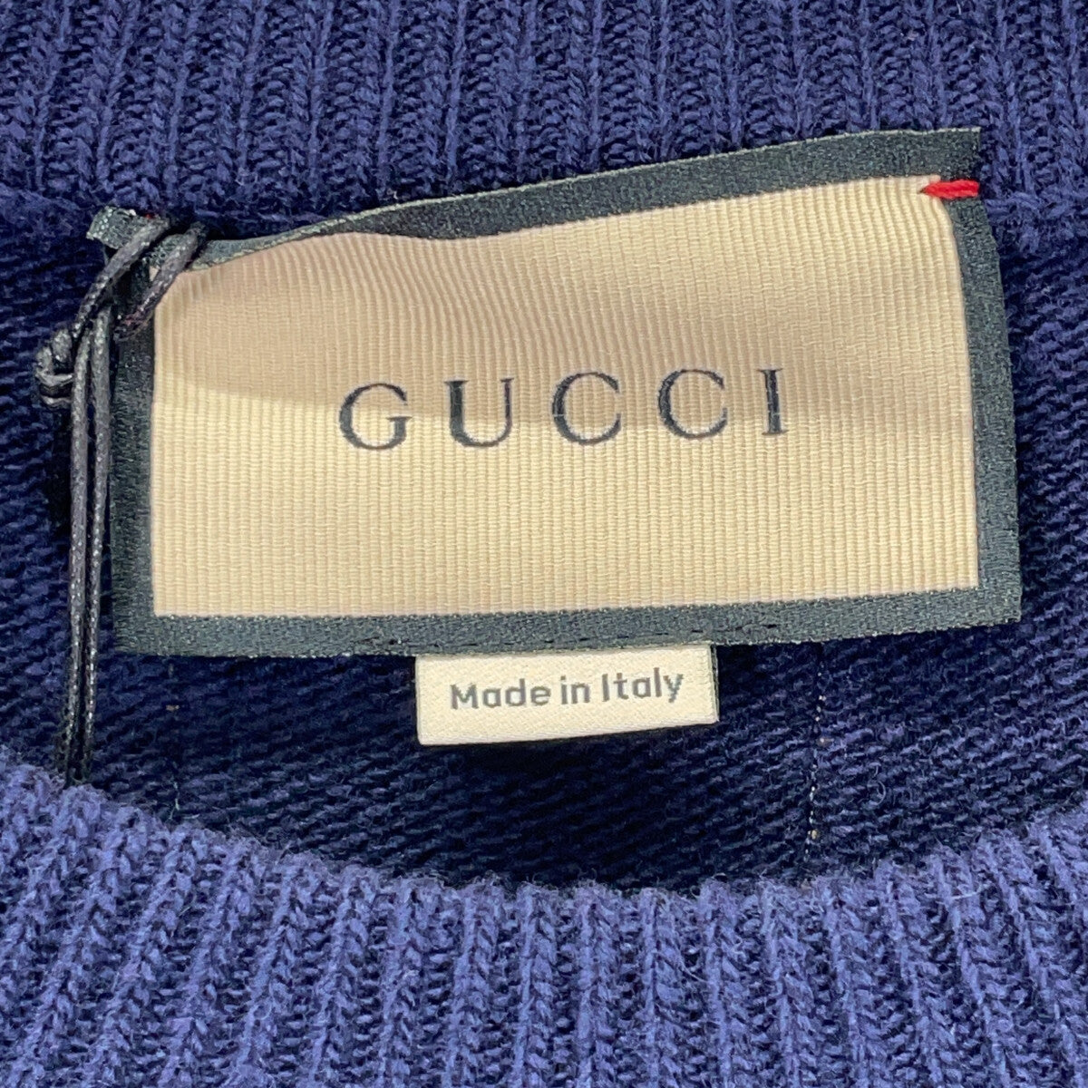 GUCCI 古驰 694786 海军蓝100%羊毛 拼色 针织衫 上衣