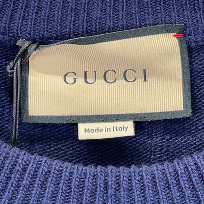 GUCCI 古驰 694786 海军蓝100%羊毛 拼色 针织衫 上衣