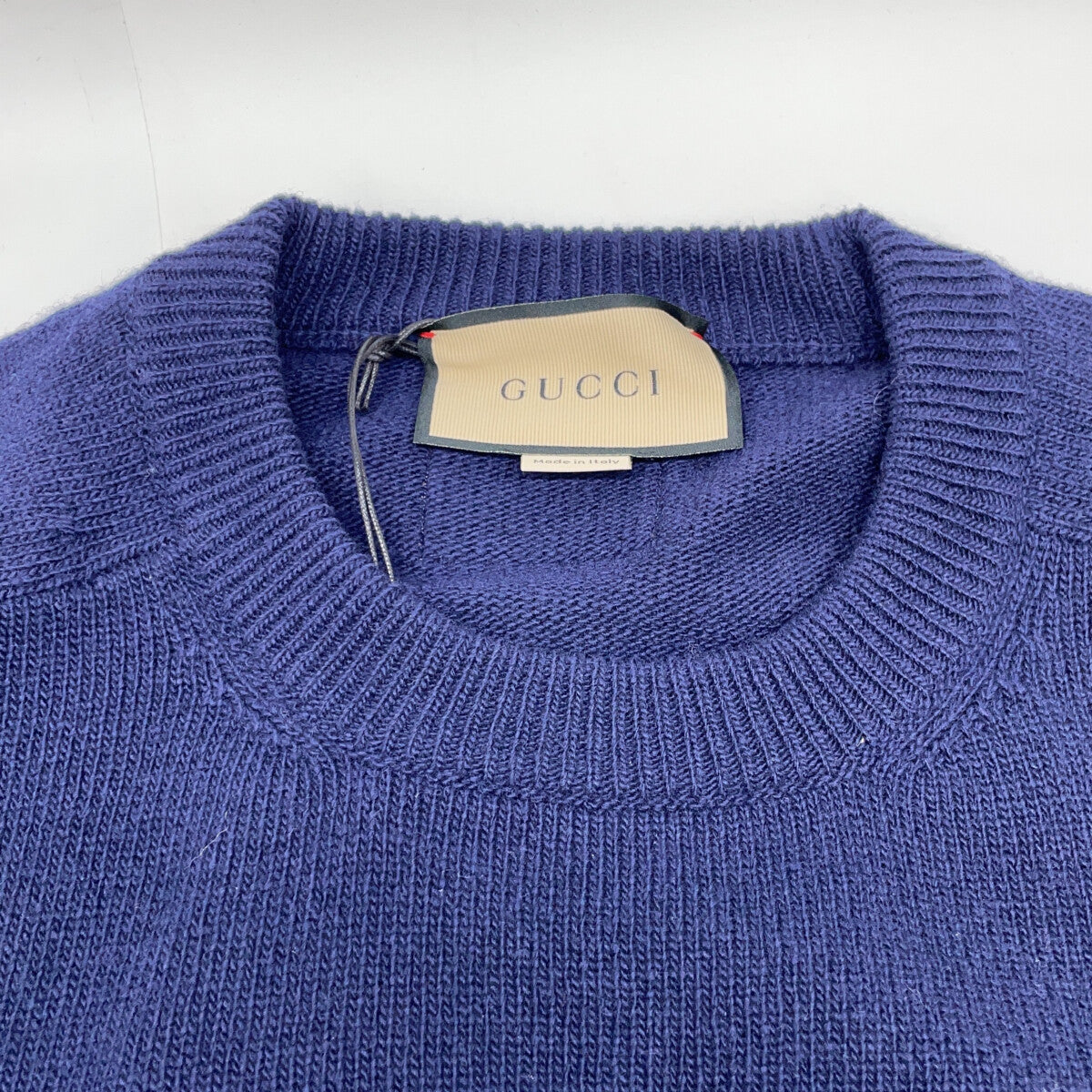GUCCI 古驰 694786 海军蓝100%羊毛 拼色 针织衫 上衣