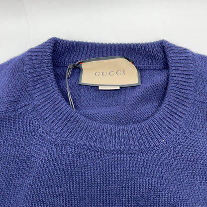 GUCCI 古驰 694786 海军蓝100%羊毛 拼色 针织衫 上衣