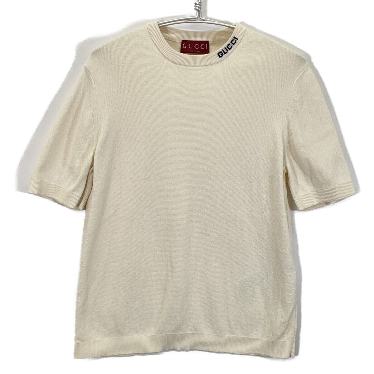 GUCCI 24AW 787736 Ivory Silk Blend Short Sleeve Knit Top