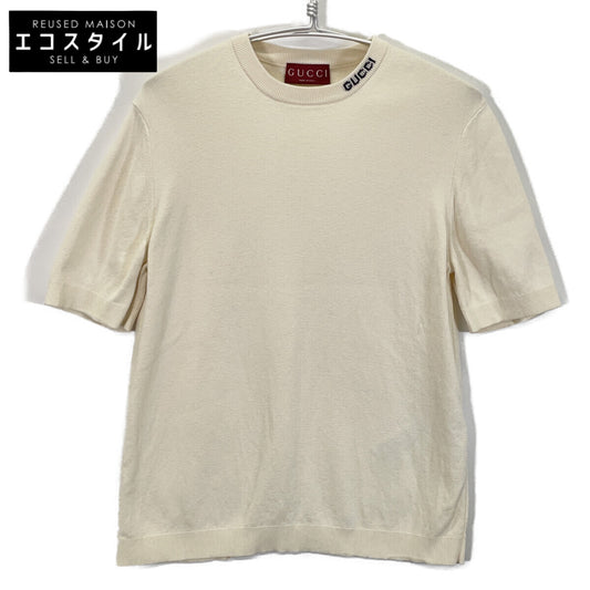 GUCCI 24AW 787736 Ivory Silk Blend Short Sleeve Knit Top