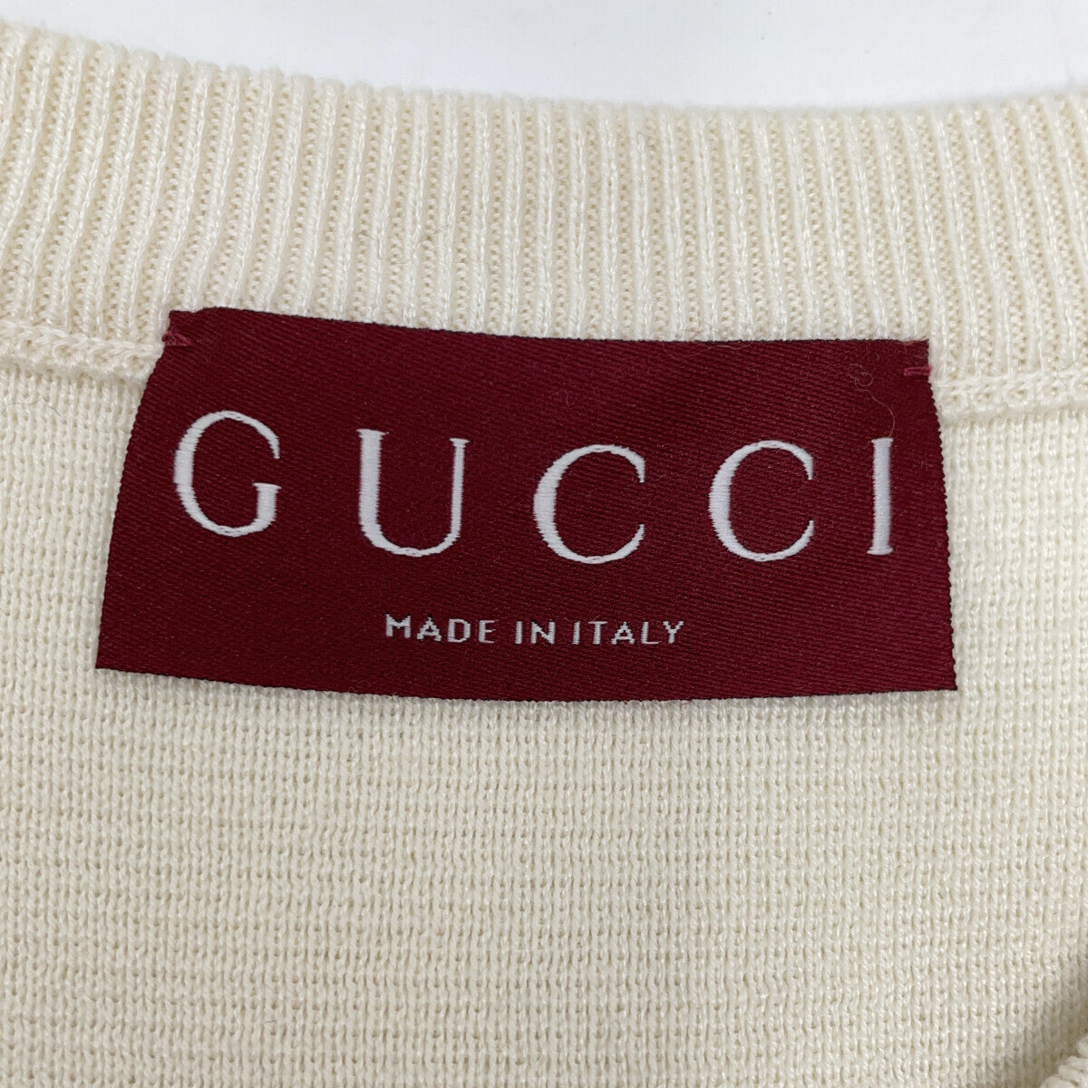 GUCCI 24AW 787736 Ivory Silk Blend Short Sleeve Knit Top