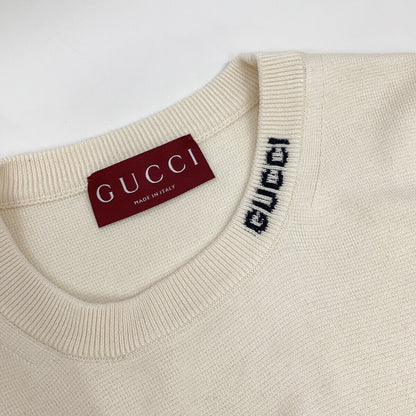 GUCCI 24AW 787736 Ivory Silk Blend Short Sleeve Knit Top