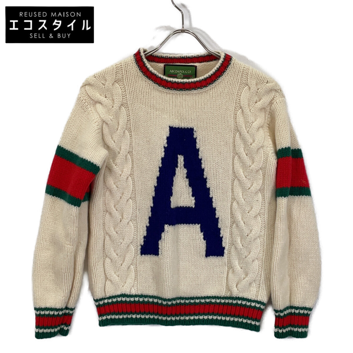 GUCCI 古驰 ABCDEFGUCCI 537540 象牙色 织带 A字徽标 针织衫 上衣