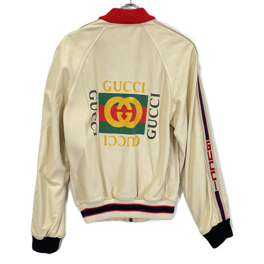 GUCCI グッチ 497399 ベージュ ラムスキン バックロゴ パンチング レザージャケット ボンバージャケット ジャケット