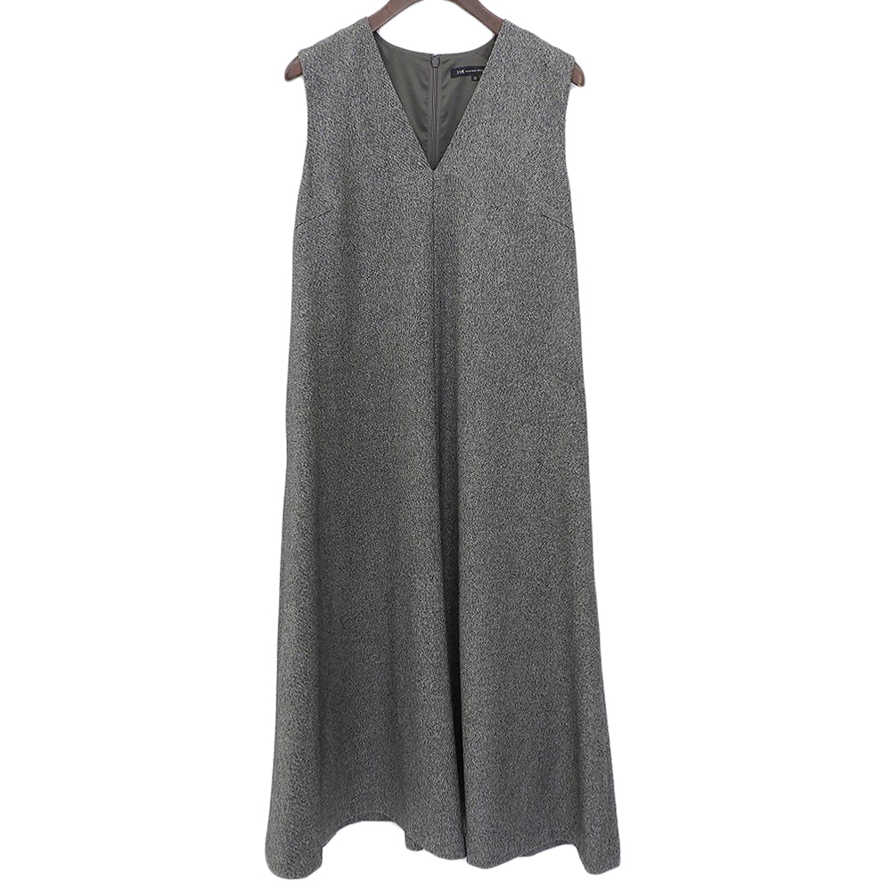 美品 ラメミックスツイード Vネック ワンピース レディース グレー系 32 25AW OPWOGW0517 ワンピース 32 レディース