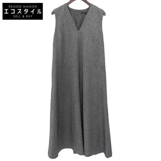 Excellent Condition Lame Mix Tweed V-Neck Dress for Women, Gray, Size 32, 25AW OPWOGW0517 Dress Size 32 for Women