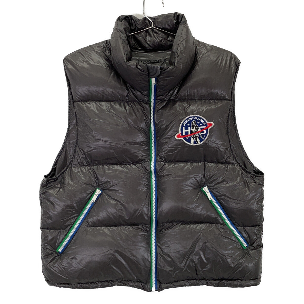 HYSTERIC GLAMOUR CREW PATCH Appliqué Stand-Collar Down Vest 01223AV01