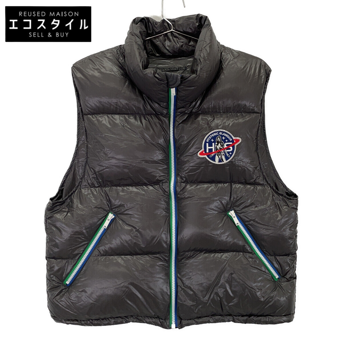 HYSTERIC GLAMOUR CREW PATCH Appliqué Stand-Collar Down Vest 01223AV01