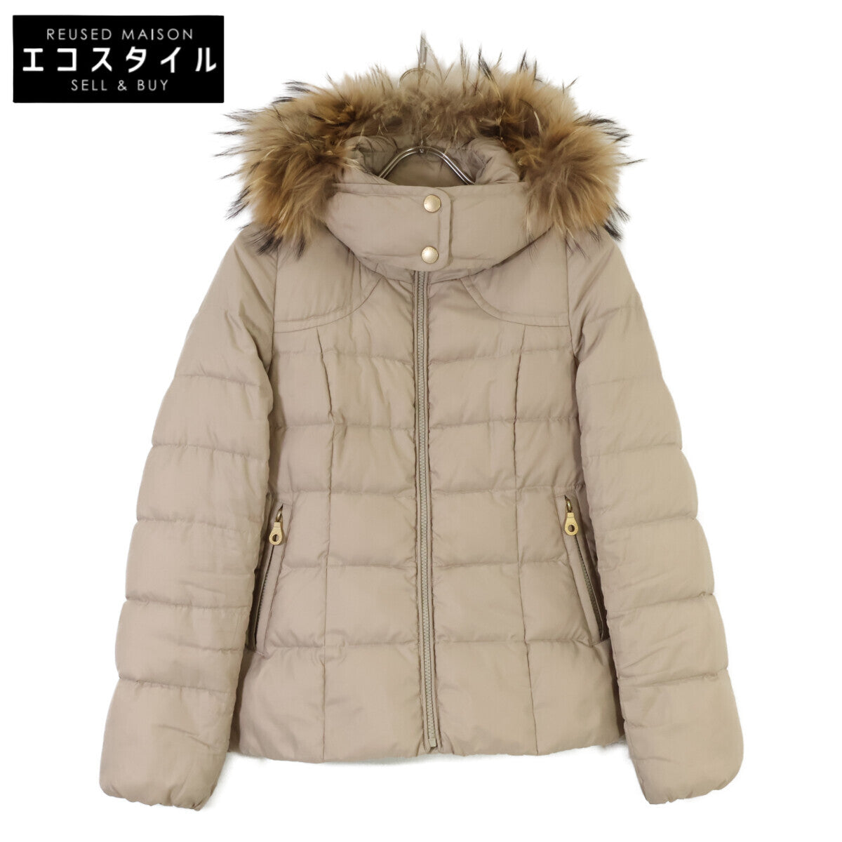 BLUE LABEL CRESTBRIDGE 55C12-412-40 Beige Fur Hooded Down Jacket 36