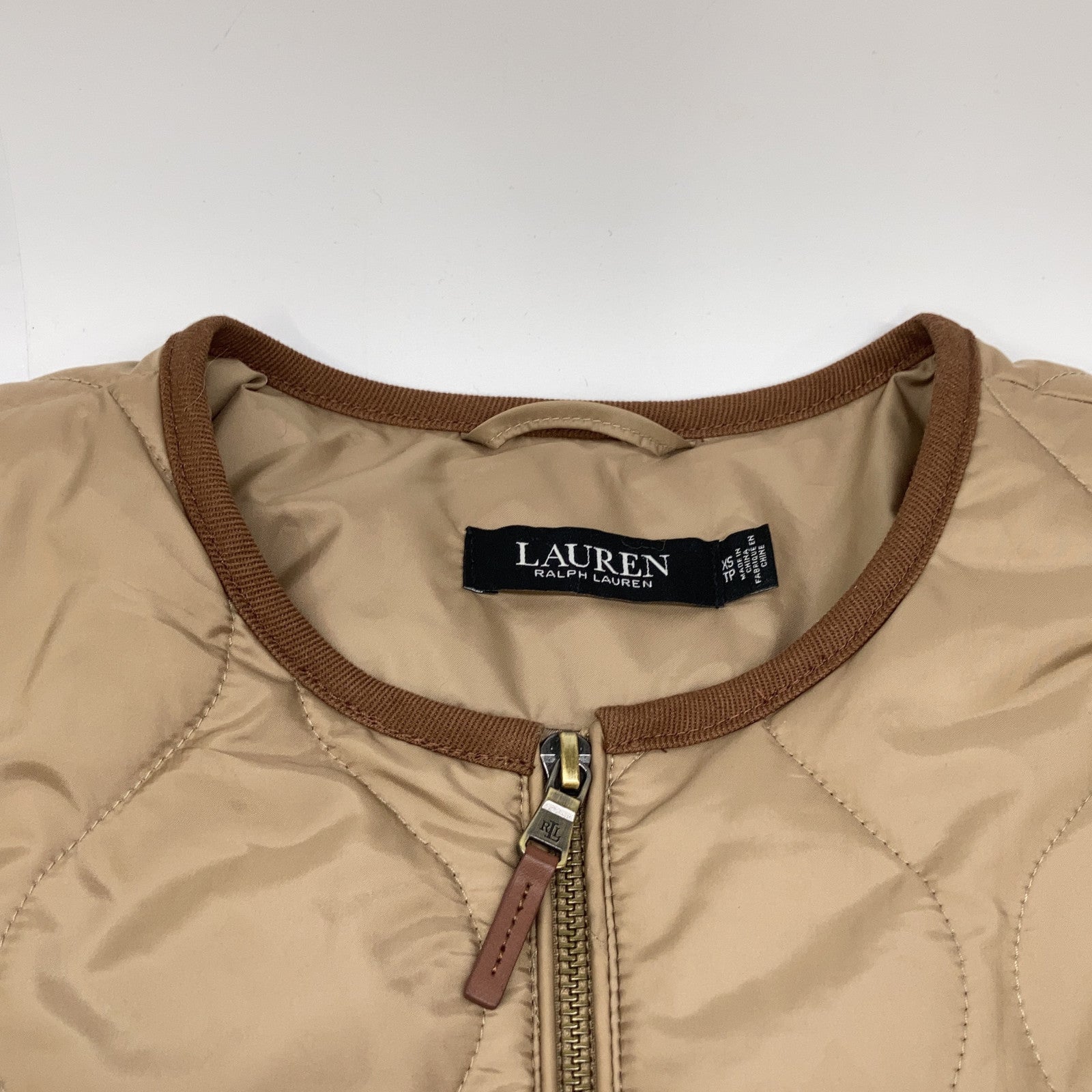 Beige Twill Trim Onion Quilted Jacket XS Women's