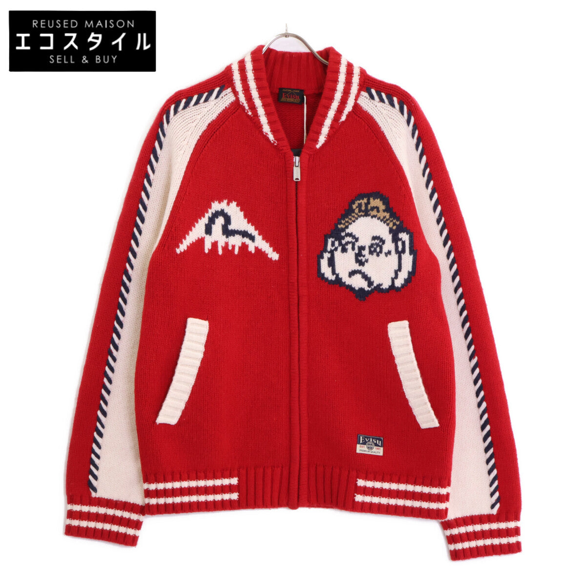 EVISU EVISU 红色 宽松版型 咧嘴笑佛头编织针织衫 上衣 M