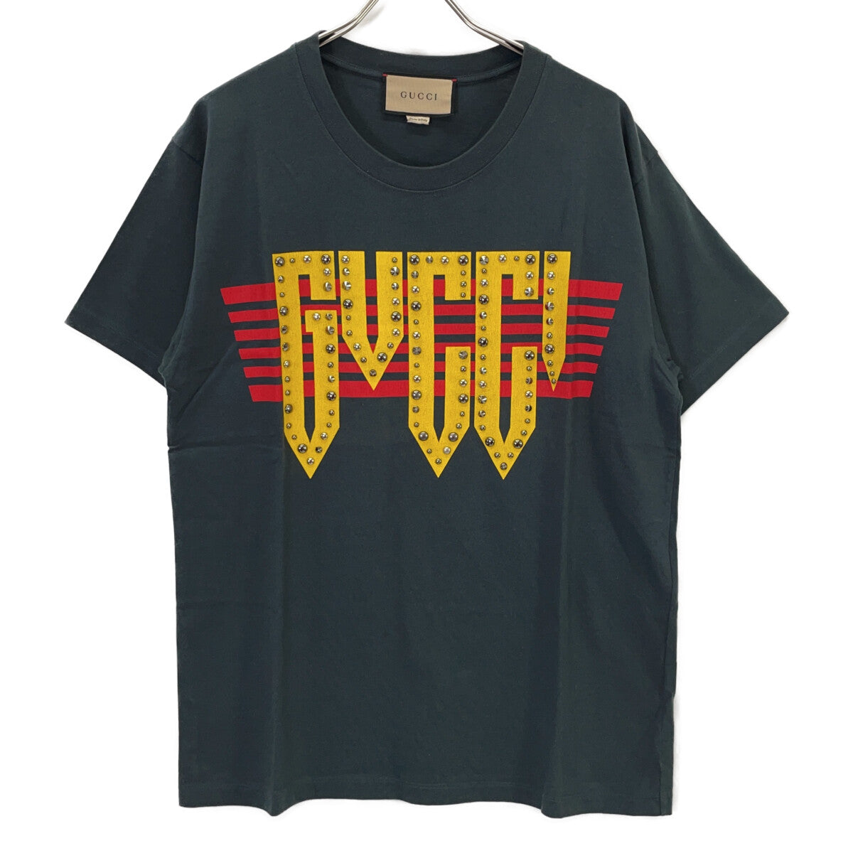 GUCCI 古驰 616036 黑色徽标铆钉T恤上衣