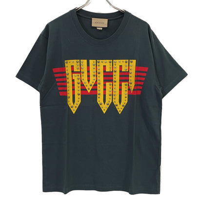 GUCCI 古驰 616036 黑色徽标铆钉T恤上衣