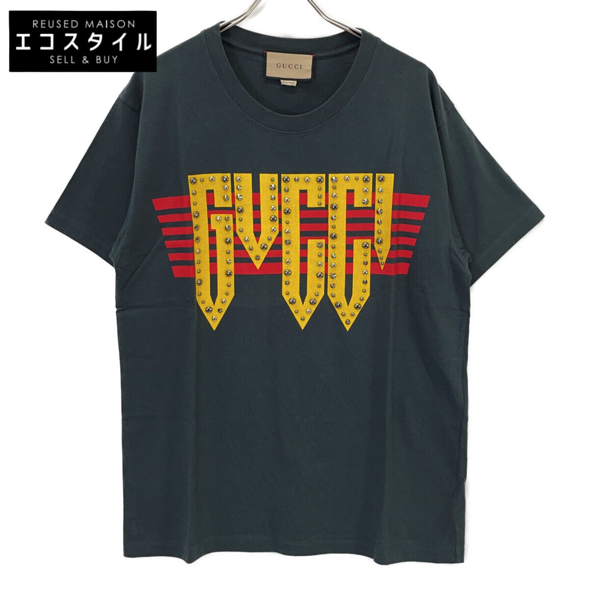 GUCCI 古驰 616036 黑色徽标铆钉T恤上衣