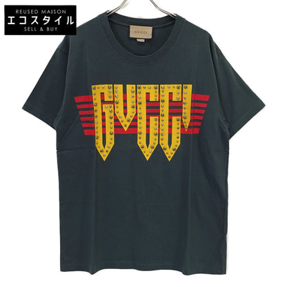 GUCCI 古驰 616036 黑色徽标铆钉T恤上衣