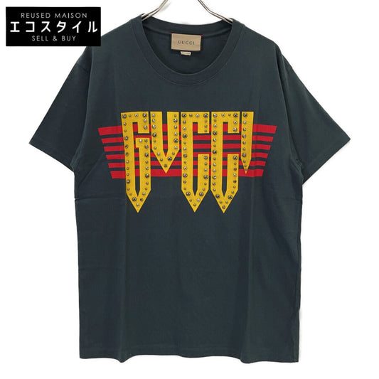 GUCCI グッチ 616036 ブラック ロゴ スタッズ Tシャツ トップス