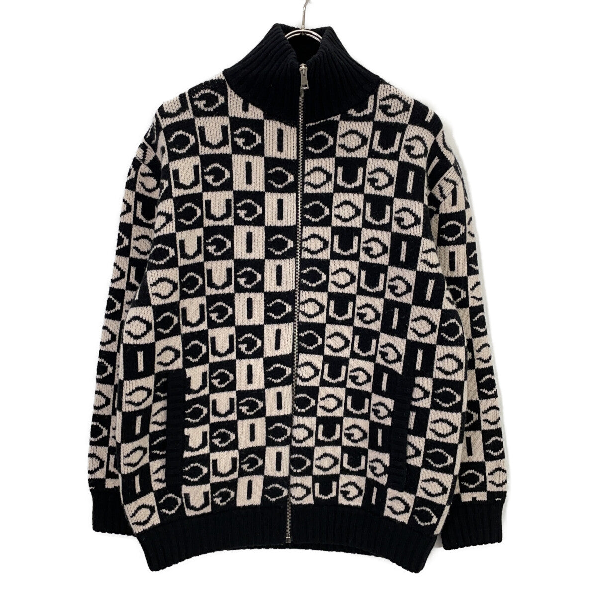 GUCCI グッチ 595481 black×white logo jacquard zip-up knit jacket jacket