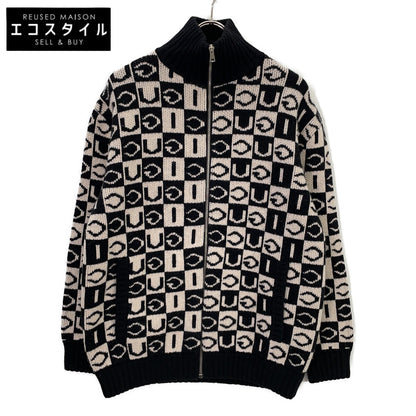 GUCCI グッチ 595481 black×white logo jacquard zip-up knit jacket jacket