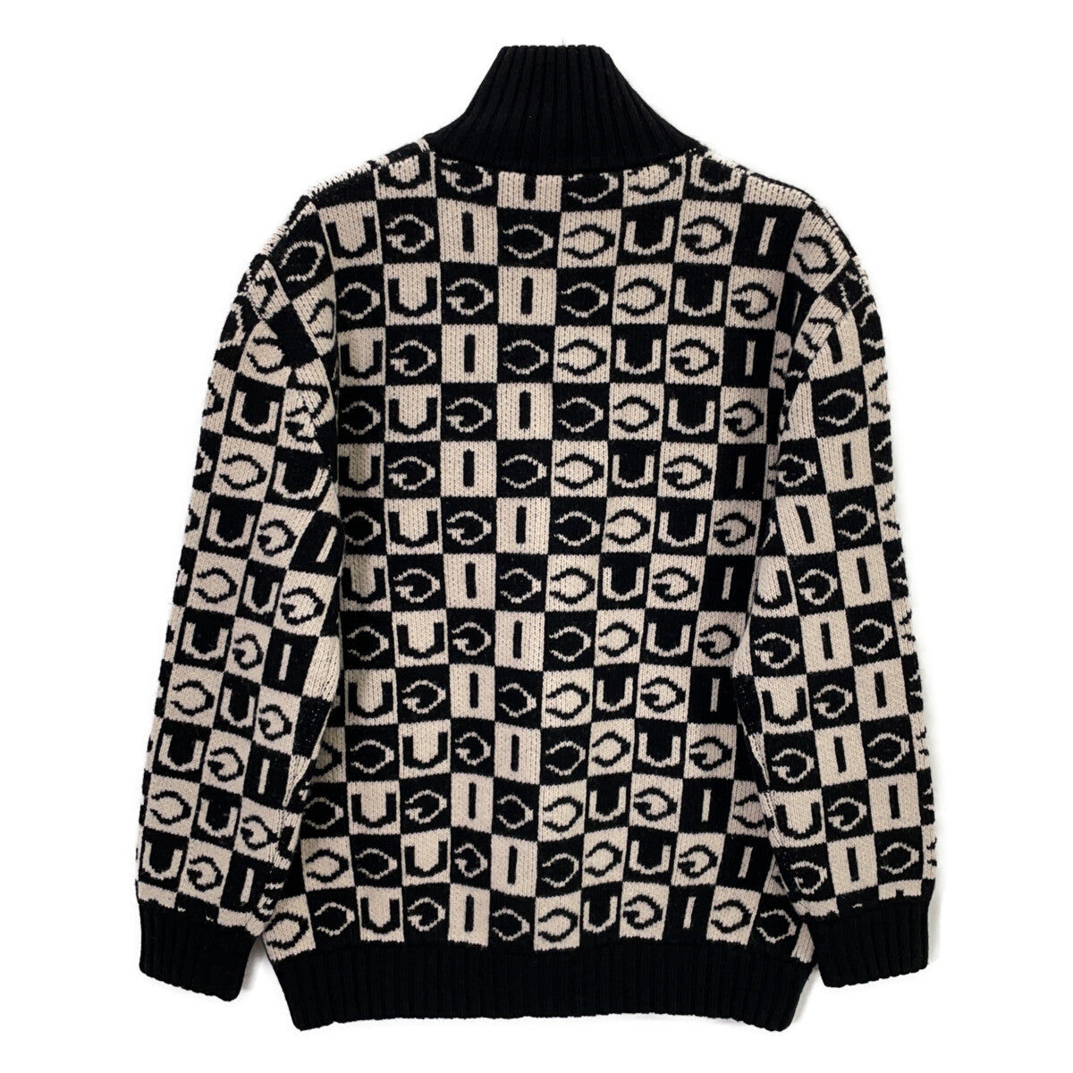 595481 Black x White Logo Jacquard Zip-Up Knit Jacket XS Men's