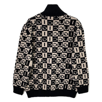 595481 Black x White Logo Jacquard Zip-Up Knit Jacket XS Men's