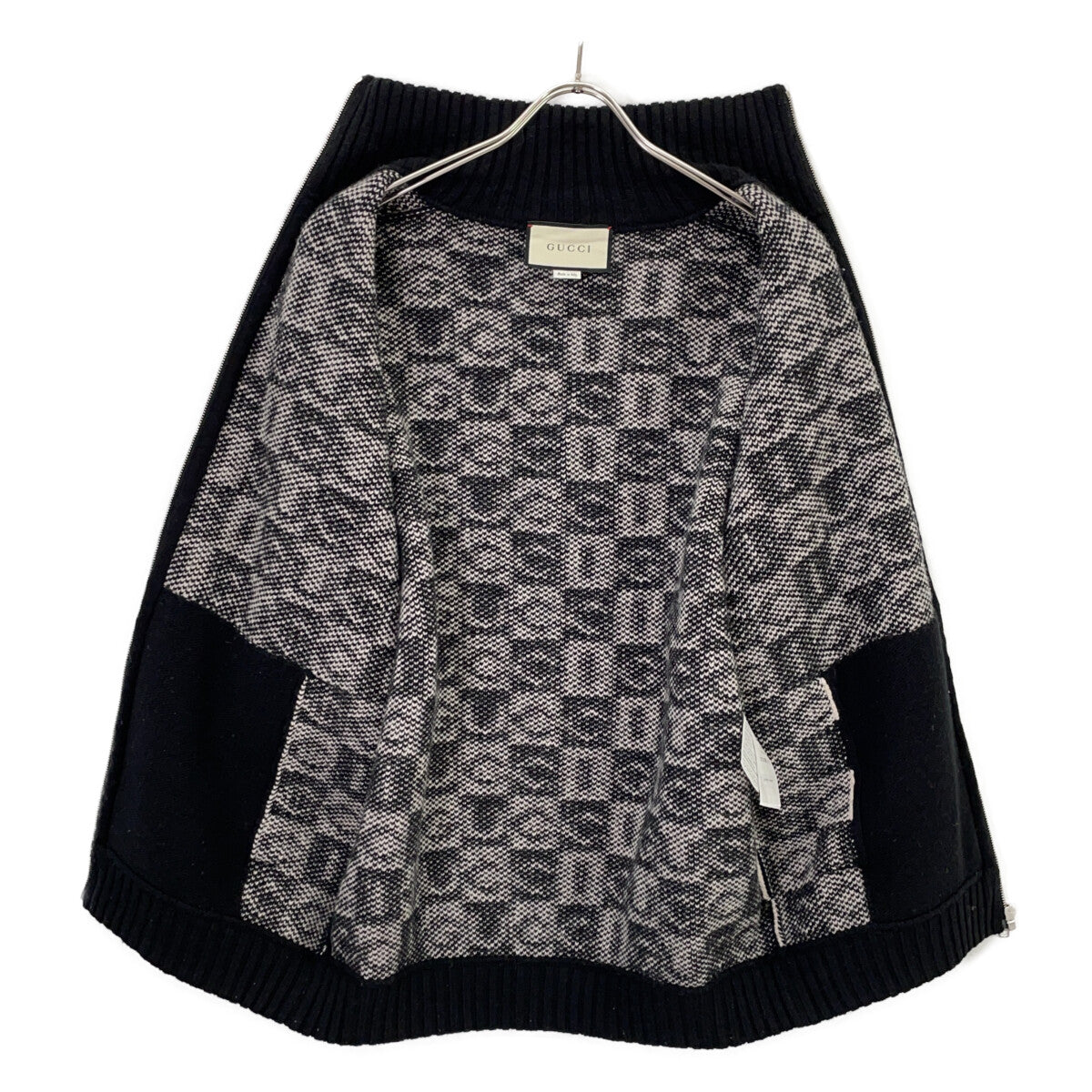 GUCCI グッチ 595481 black×white logo jacquard zip-up knit jacket jacket