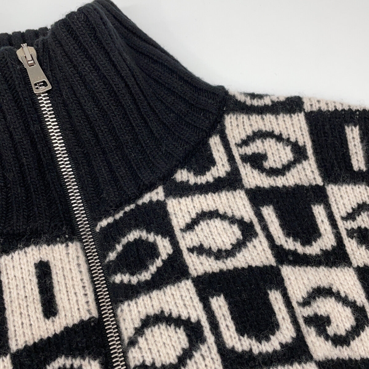 GUCCI グッチ 595481 black×white logo jacquard zip-up knit jacket jacket