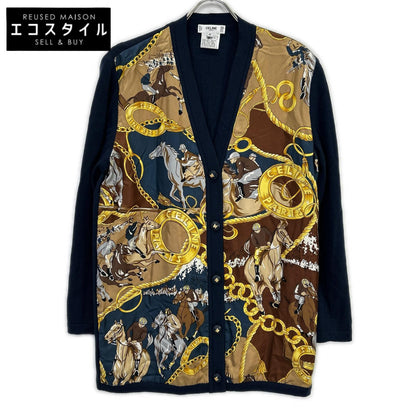 CELINE セリーヌ 1614493 ネイビー ヴィンテージスカーフ柄 シルク カーディガン トップス