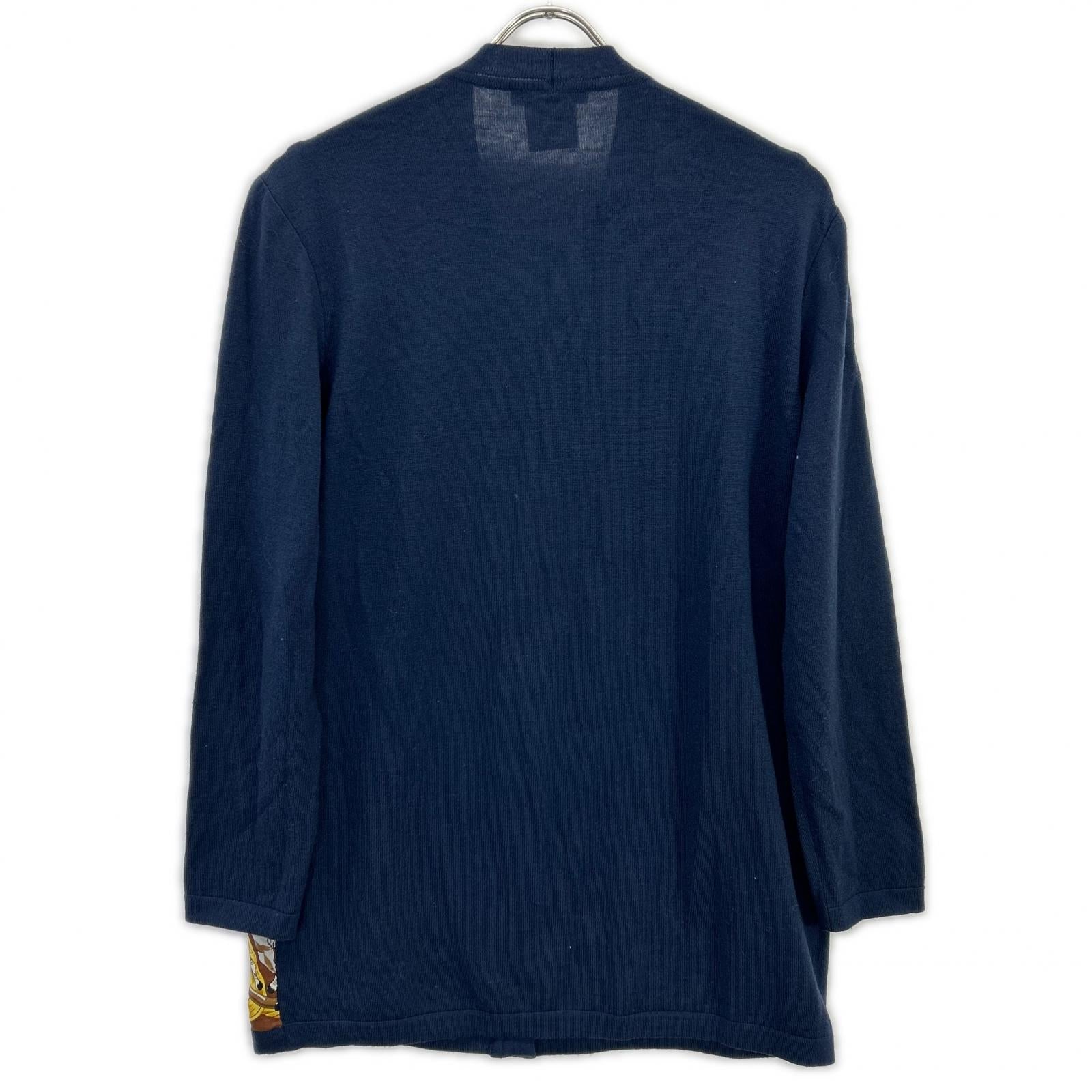 CELINE セリーヌ 1614493 ネイビー ヴィンテージスカーフ柄 シルク カーディガン トップス