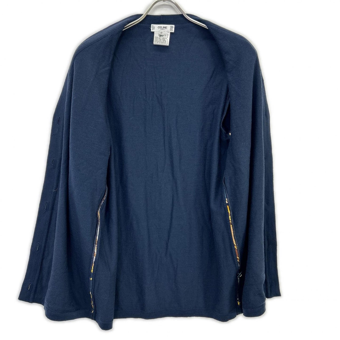 CELINE セリーヌ 1614493 ネイビー ヴィンテージスカーフ柄 シルク カーディガン トップス
