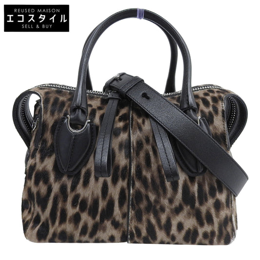 TOD'S D-Styling Leopard Calf Hair x Leather 2-way Handbag for Women Brown Handbag