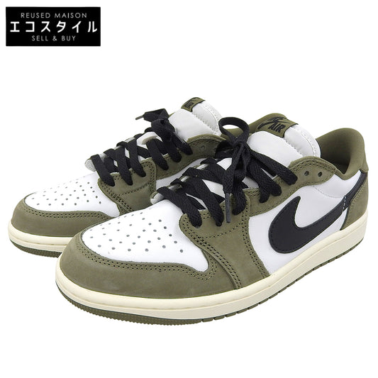 NIKE ナイキ 美品 Air Jordan 1 Low OG Medium Olive シューズ メンズ カーキ×ホワイト 26cm HQ6998-200 シューズ