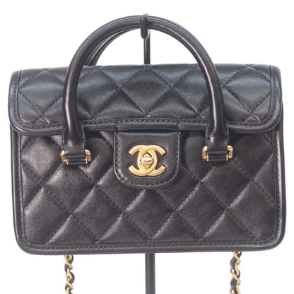 CHANEL シャネル 25AW 黒 ラムスキン ゴールド金具 マトラッセ 2WAYミニフラップチェーンハンドルバッグ ショルダーバッグ