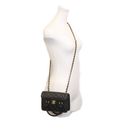 CHANEL シャネル 25AW 黒 ラムスキン ゴールド金具 マトラッセ 2WAYミニフラップチェーンハンドルバッグ ショルダーバッグ