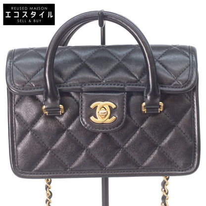 CHANEL シャネル 25AW 黒 ラムスキン ゴールド金具 マトラッセ 2WAYミニフラップチェーンハンドルバッグ ショルダーバッグ