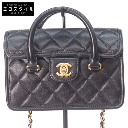 CHANEL シャネル 25AW 黒 ラムスキン ゴールド金具 マトラッセ 2WAYミニフラップチェーンハンドルバッグ ショルダーバッグ