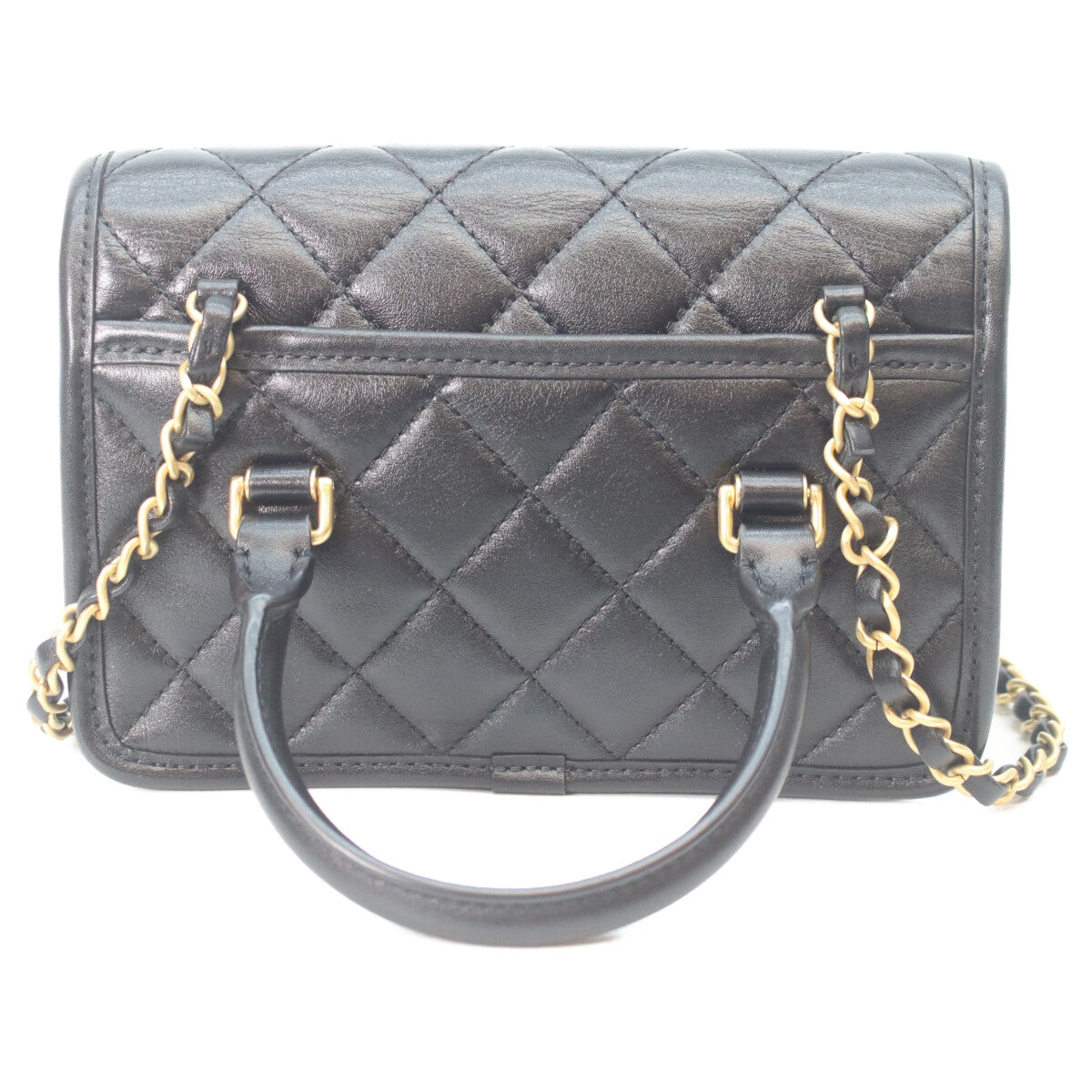 CHANEL シャネル 25AW 黒 ラムスキン ゴールド金具 マトラッセ 2WAYミニフラップチェーンハンドルバッグ ショルダーバッグ